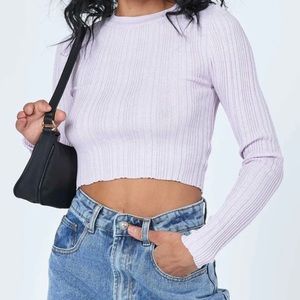 Princess Polly Long Sleeve Knit Purple Sweater Cropped